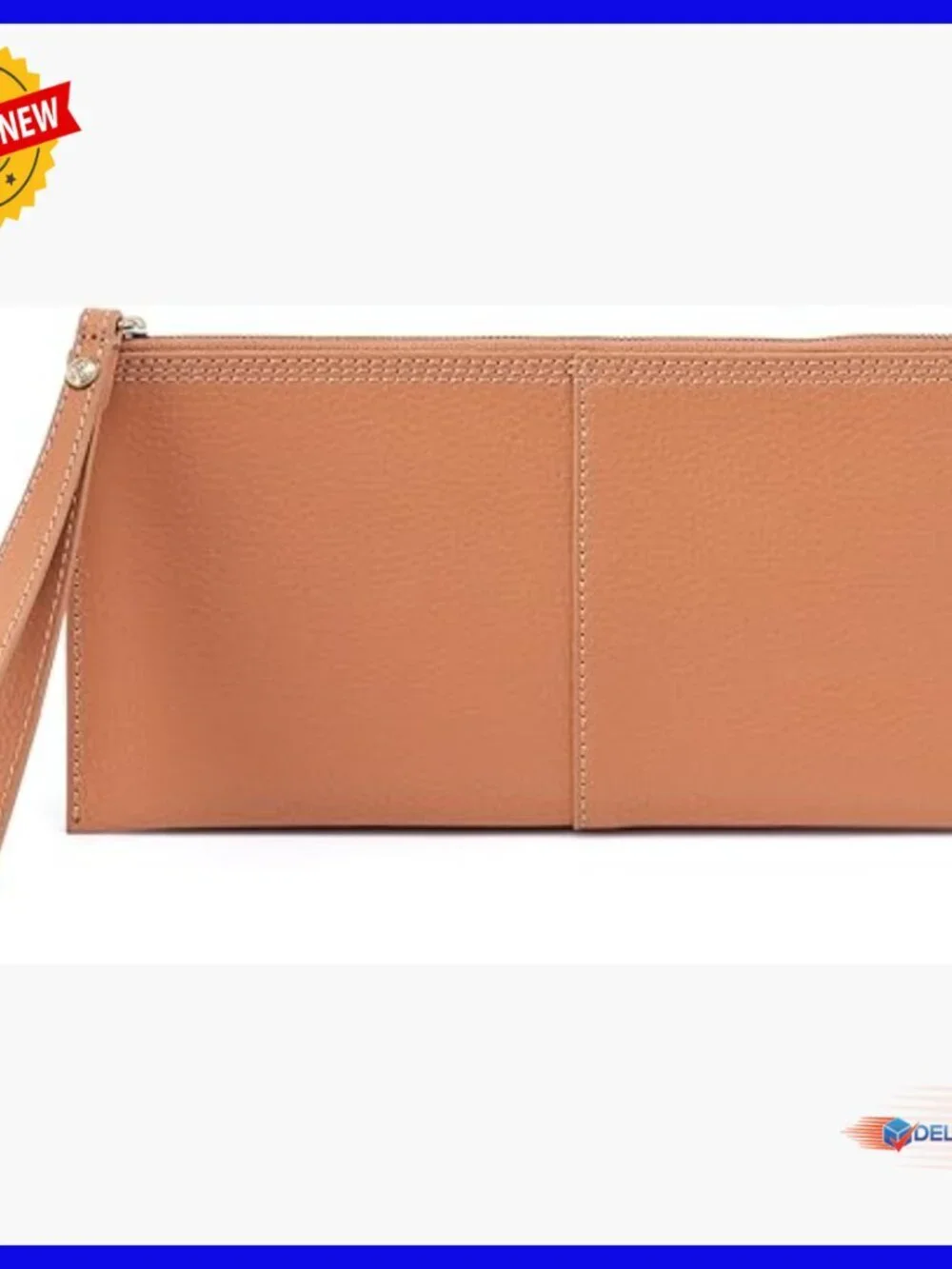 Large Leather Wristlet Pouch with Zipper and Business Card Pocket